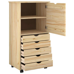 Rolling Cabinet 53 x 39 x 103 cm Solid Pine Wood Brown