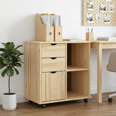 vidaXL Rolling Cabinet 63.5 x 39 x 65.5 cm Solid Pine Wood Brown 1