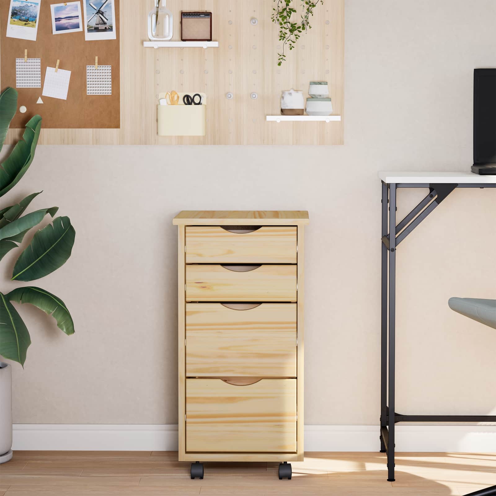 vidaXL Rolling Cabinet with Desk MOSS 34 x 39 x 65.5 cm Clear Varnish 3
