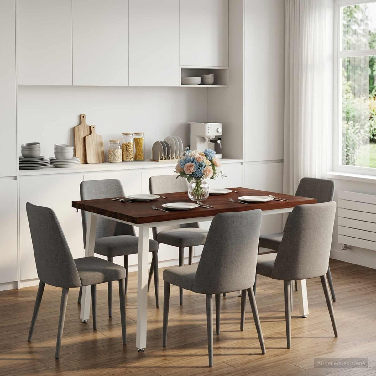 Dining Table Solid Acacia Wood Live Edge Dark brown white