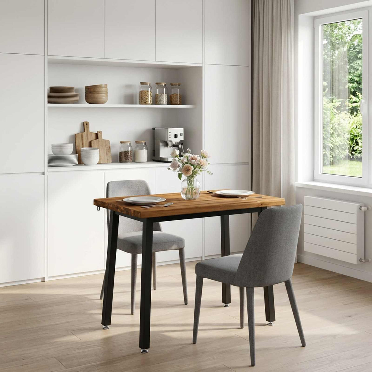 Dining Table Solid Acacia Wood Square Natural black