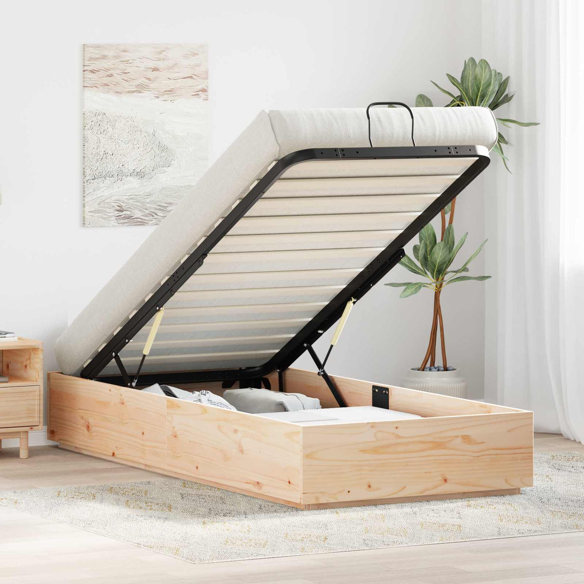 Ottoman Bed Frame with Storage Length 200 cm Natural 80 cm
