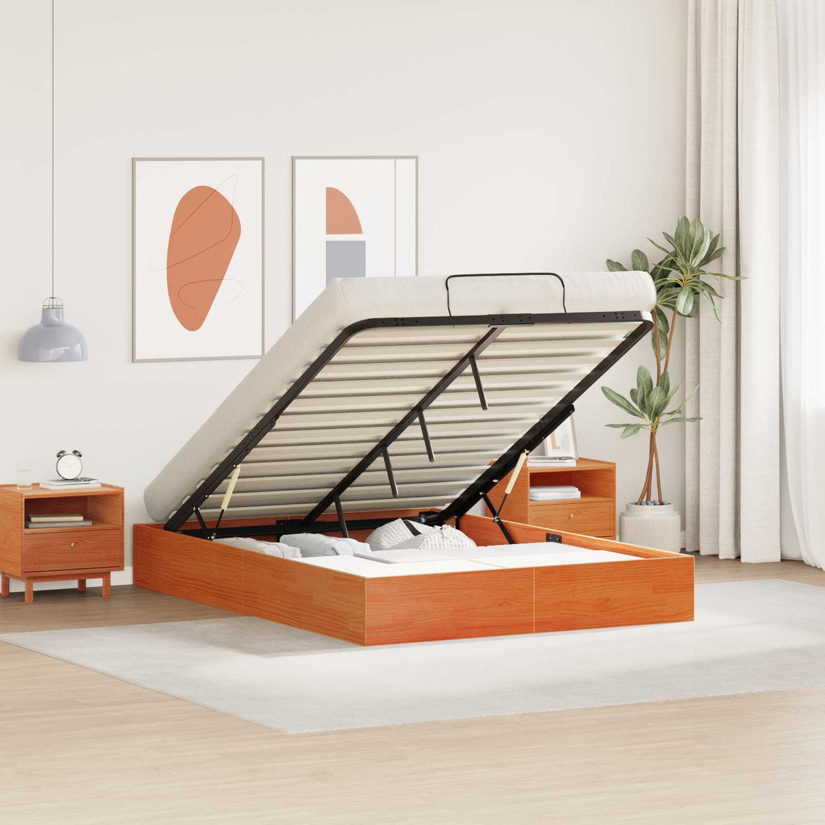 Ottoman Bed Frame Storage Length Wax brown