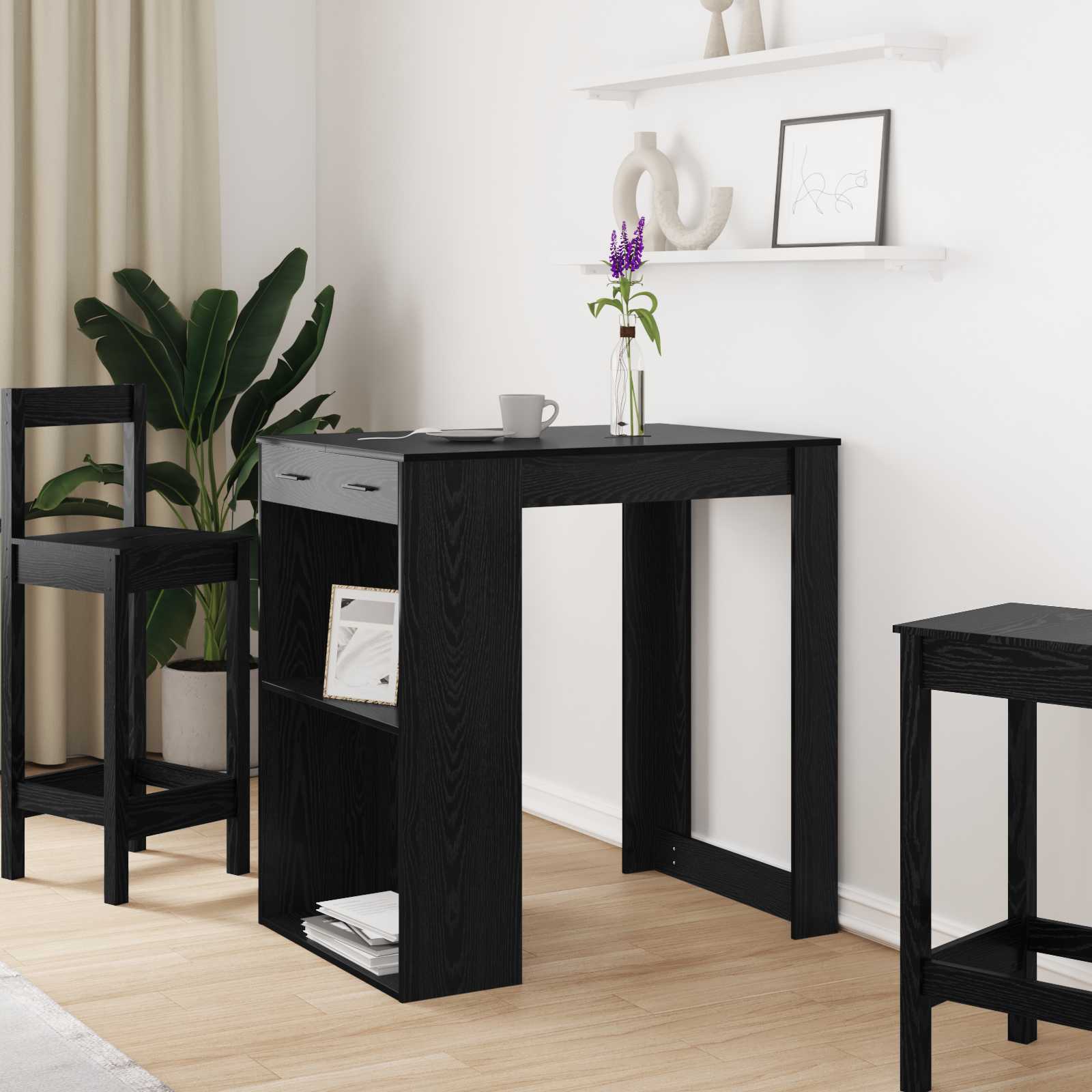vidaXL Bar Table 102 x 70 x 103.5 cm Engineered Wood Black Oak 1