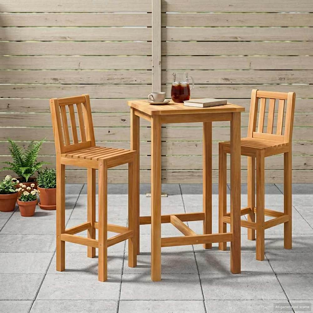Outdoor Bar Set 3 pcs Natural 60 x 60 x 105 cm Solid Teak Wood with backrest