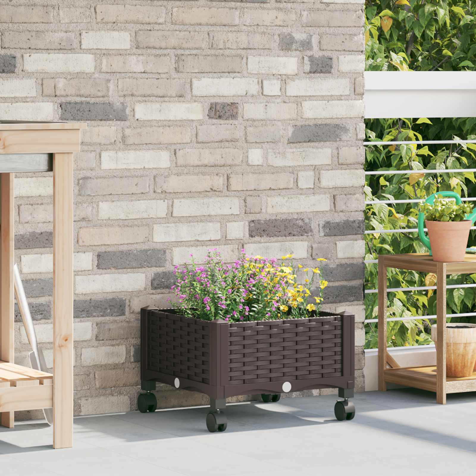 vidaXL Garden Planter with Wheels Brown 40 x 40 x 29 cm PP 1