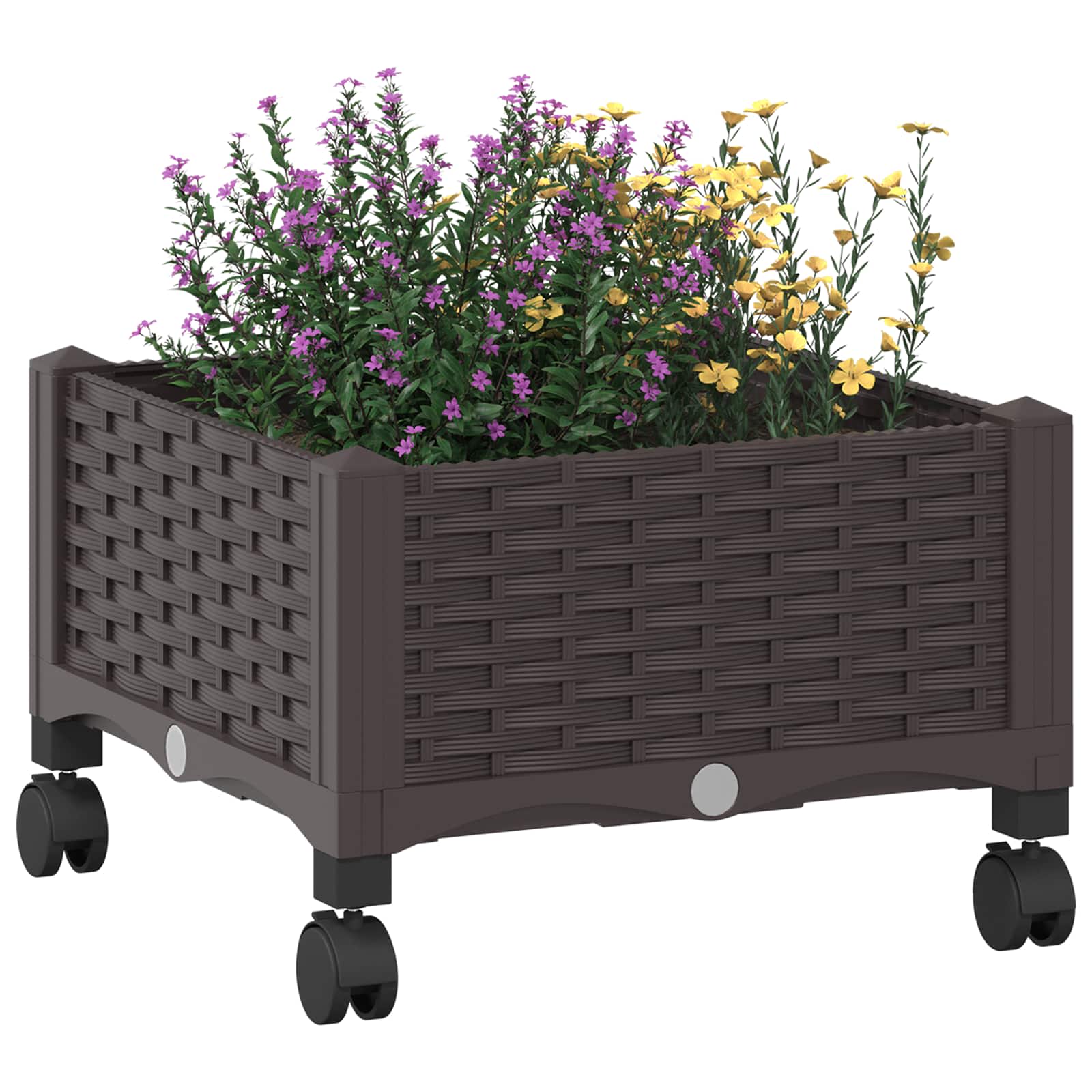 vidaXL Garden Planter with Wheels Brown 40 x 40 x 29 cm PP 3