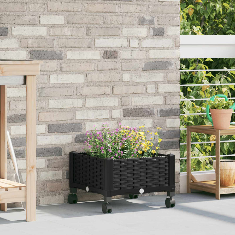 vidaXL Garden Planter with Wheels Black 40 x 40 x 29 cm PP 1