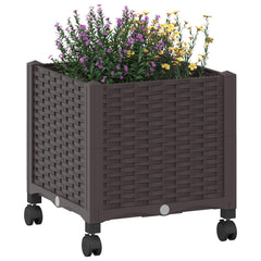 vidaXL Garden Planter with Wheels Brown 40 x 40 x 44 cm PP 3