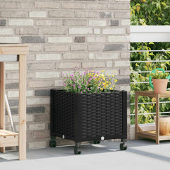 vidaXL Garden Planter with Wheels Black 40 x 40 x 44 cm PP 1