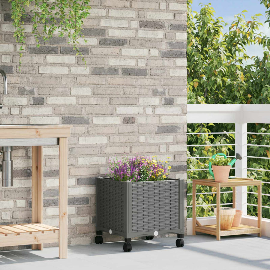 vidaXL Garden Planter with Wheels Light Grey 40 x 40 x 48 cm PP 1