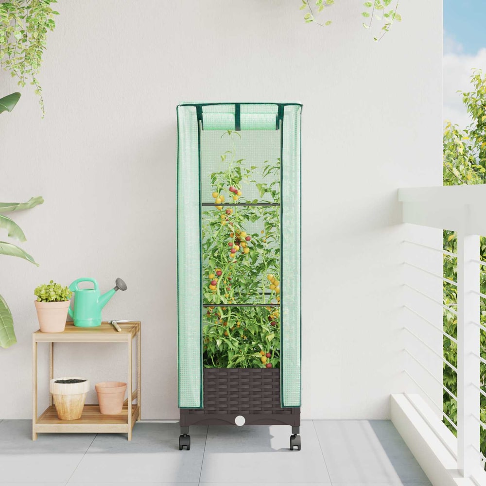 Garden Planter with Greenhouse Cover&Wheels PP with Wheels Height 123 cm Brown 40 cm
