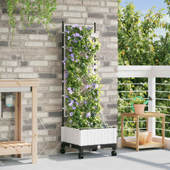 Garden Planter with Irrigation&Wheels 40 x 40 x 148 cm PP with Wheels White 126 cm