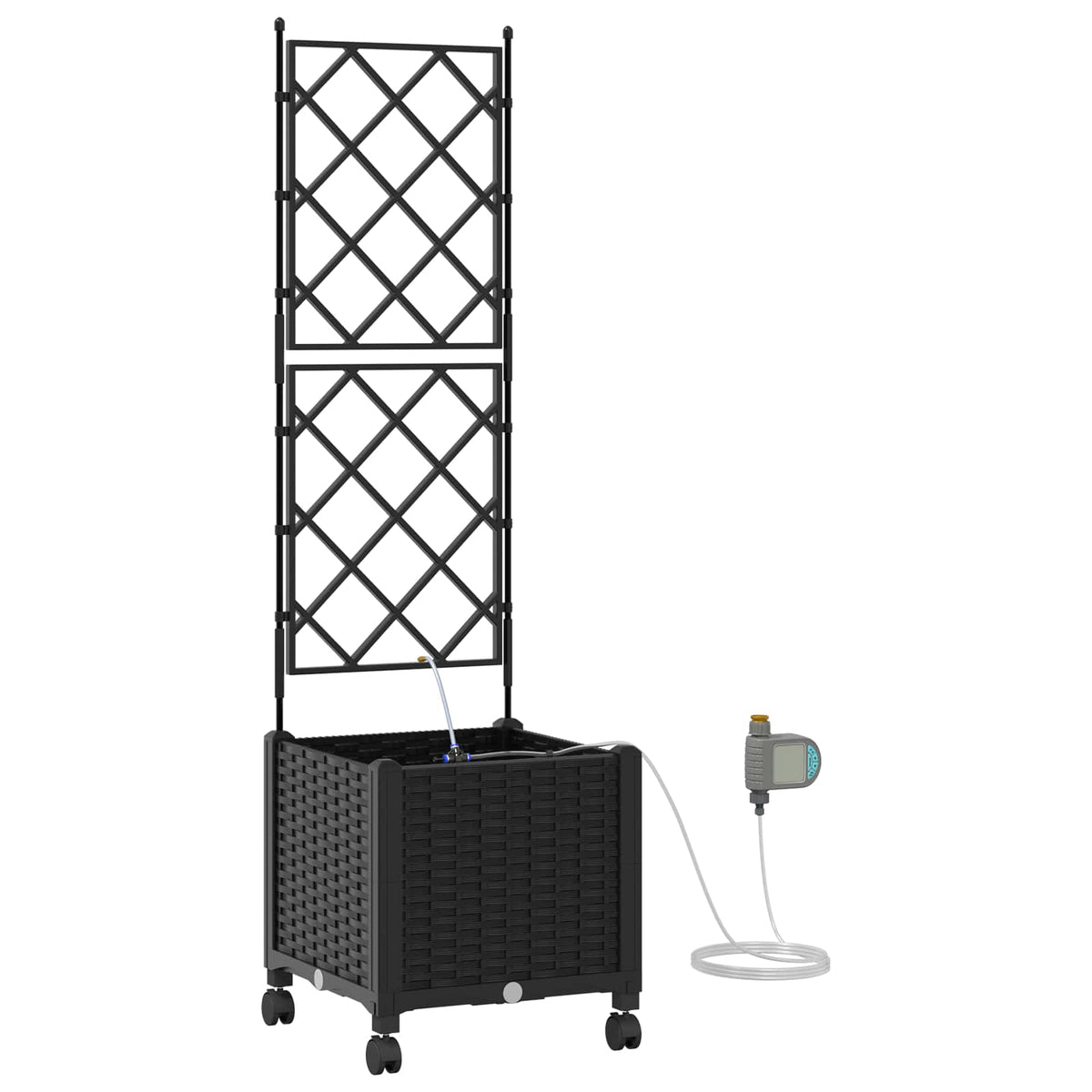 Garden Planter with Irrigation&Wheels 40 x 40 x 148 cm PP with Wheels Black 142 cm
