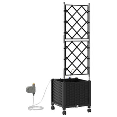 Garden Planter with Irrigation&Wheels 40 x 40 x 148 cm PP with Wheels Black 142 cm