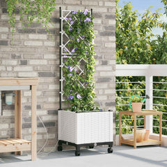 Garden Planter with Irrigation&Wheels 40 x 40 x 148 cm PP with Wheels White 142 cm