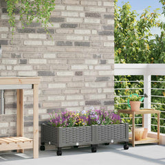 Garden Planter 40 x 40 x 29 cm PP with Wheels Light Grey 80 x 40 x 23 cm