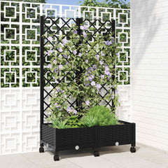 vidaXL Garden Planter with Trellis&Wheels Black 80 x 40 x 131.5 cm PP 1