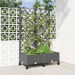 vidaXL Garden Planter with Trellis&Wheels Light Grey PP 1