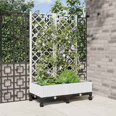 vidaXL Garden Planter with Trellis&Wheels White 80 x 40 x 131.5 cm PP 1