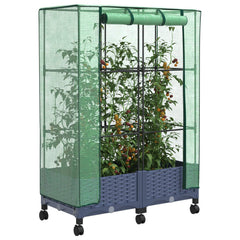 vidaXL Garden Planter with Greenhouse Cover&Wheels 2 pcs Blue Grey PP 3