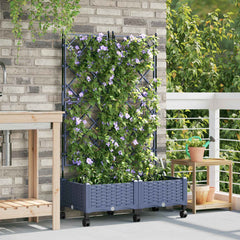 vidaXL Garden Planter with Trellis&Wheels 2 pcs Grey PP 1