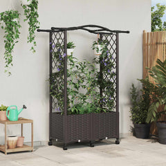 Raised Bed with Trellis and Roof PP Brown with Curved Roof (2 Side trellis) on Wheels 125 cm 144 cm