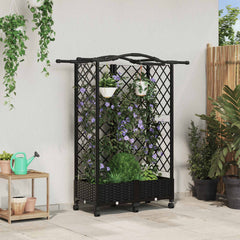 Raised Bed with Trellis and Roof PP Black with Curved Roof (3 Side trellis) on Wheels 124 cm 129 cm