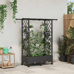 Raised Bed with Trellis and Roof PP Brown with Flat Roof (2 Side trellis) on Wheels 122.5 cm 127 cm
