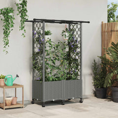 Raised Bed with Trellis and Roof Light Grey with Flat Roof (2 Side trellis) on Wheels 124.5 cm 142 cm