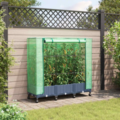 Garden Planter with Greenhouse Cover&Wheels PP with Wheels Height 123 cm Blue grey 120 cm