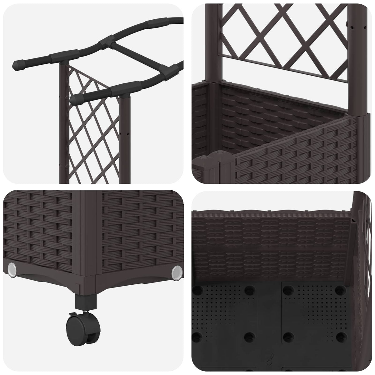 Raised Bed with Trellis and Roof PP Brown with Curved Roof (2 Side trellis) on Wheels 164 cm 144 cm