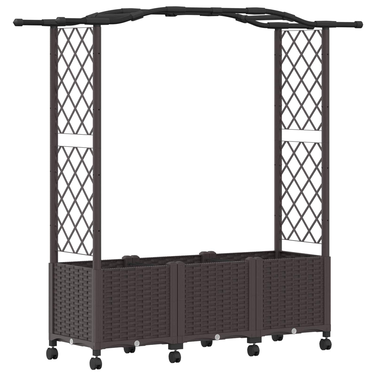 Raised Bed with Trellis and Roof PP Brown with Curved Roof (2 Side trellis) on Wheels 164 cm 144 cm