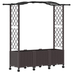 Raised Bed with Trellis and Roof PP Brown with Curved Roof (2 Side trellis) on Wheels 164 cm 144 cm