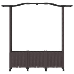 Raised Bed with Trellis and Roof PP Brown with Curved Roof (2 Side trellis) on Wheels 164 cm 144 cm