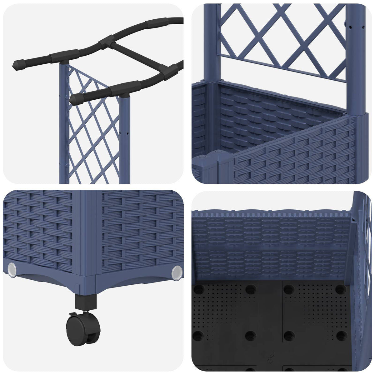 Raised Bed with Trellis and Roof PP Grey with Curved Roof (2 Side trellis) on Wheels 164 cm 144 cm