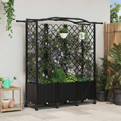 Raised Bed with Trellis and Roof PP Black with Curved Roof (3 Side trellis) on Wheels 163 cm 144 cm