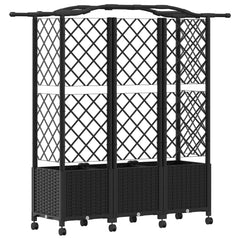 Raised Bed with Trellis and Roof PP Black with Curved Roof (3 Side trellis) on Wheels 163 cm 144 cm