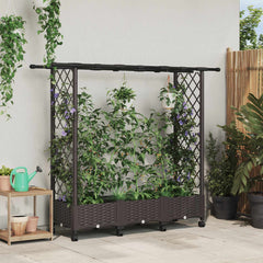 Raised Bed with Trellis and Roof PP Brown with Flat Roof (2 Side trellis) on Wheels 164 cm 127 cm