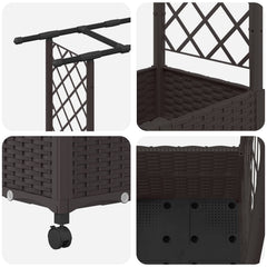Raised Bed with Trellis and Roof PP Brown with Flat Roof (2 Side trellis) on Wheels 162.5 cm 142 cm