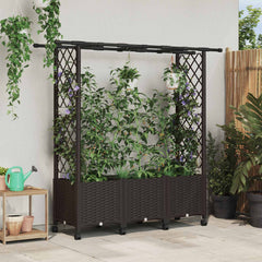 Raised Bed with Trellis and Roof PP Brown with Flat Roof (2 Side trellis) on Wheels 162.5 cm 142 cm