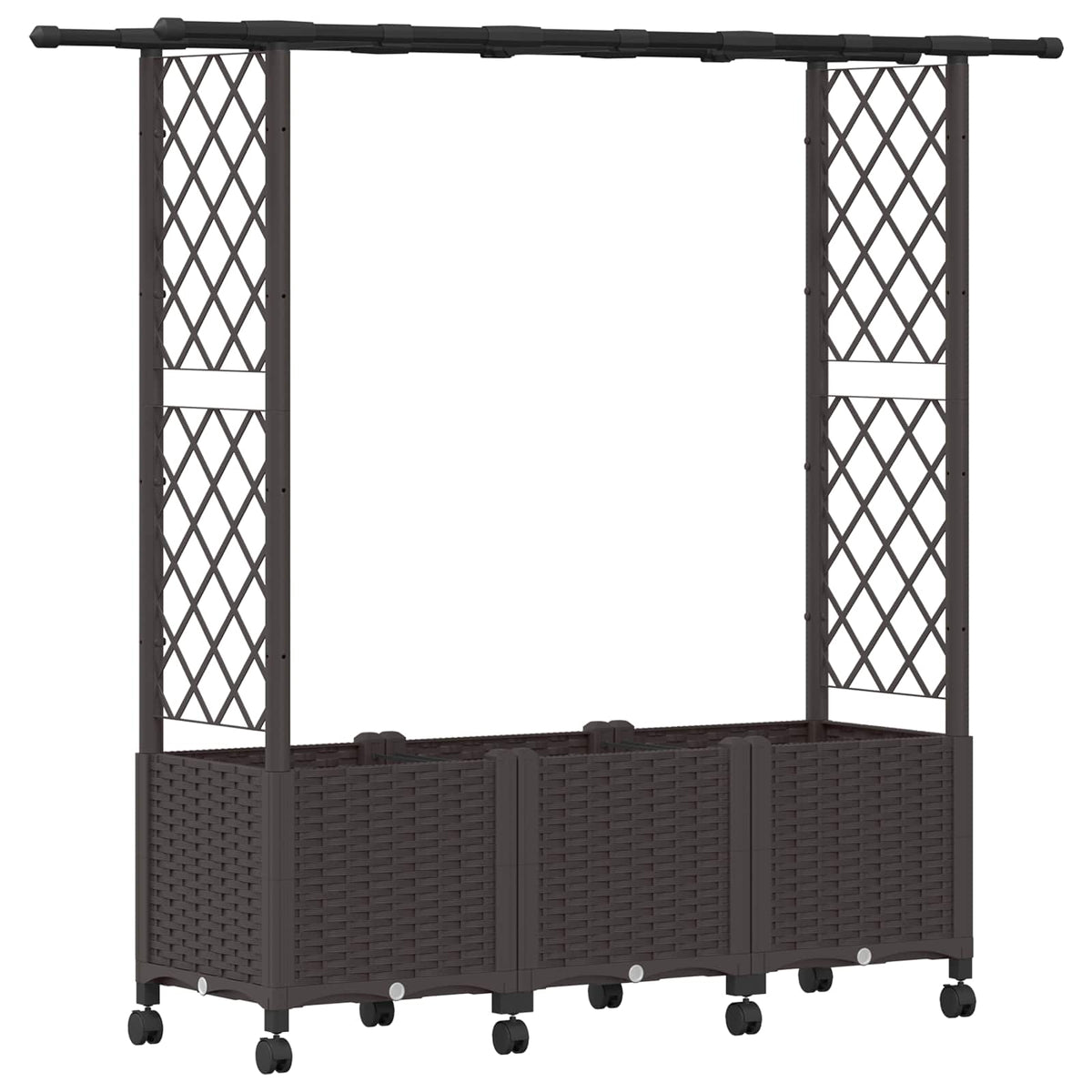Raised Bed with Trellis and Roof PP Brown with Flat Roof (2 Side trellis) on Wheels 162.5 cm 142 cm