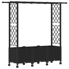 Raised Bed with Trellis and Roof PP Black with Flat Roof (2 Side trellis) on Wheels 162.5 cm 142 cm
