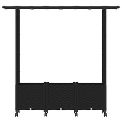 Raised Bed with Trellis and Roof PP Black with Flat Roof (2 Side trellis) on Wheels 162.5 cm 142 cm