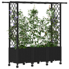 Raised Bed with Trellis and Roof PP Black with Flat Roof (2 Side trellis) on Wheels 162.5 cm 142 cm