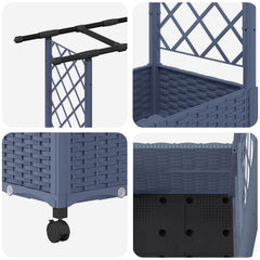 Raised Bed with Trellis and Roof PP Grey with Flat Roof (2 Side trellis) on Wheels 162.5 cm 142 cm