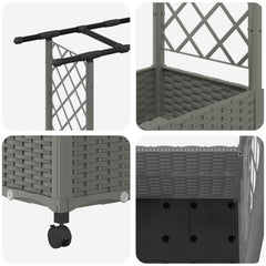Raised Bed with Trellis and Roof Light Grey with Flat Roof (2 Side trellis) on Wheels 162.5 cm 142 cm