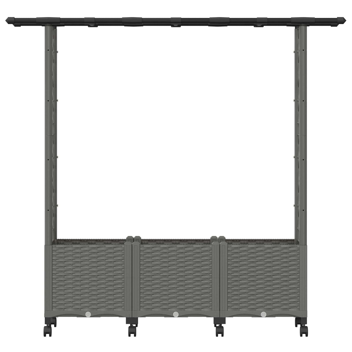Raised Bed with Trellis and Roof Light Grey with Flat Roof (2 Side trellis) on Wheels 162.5 cm 142 cm