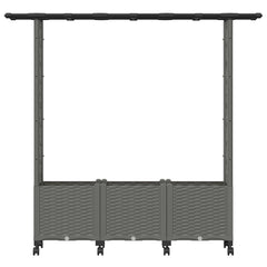 Raised Bed with Trellis and Roof Light Grey with Flat Roof (2 Side trellis) on Wheels 162.5 cm 142 cm