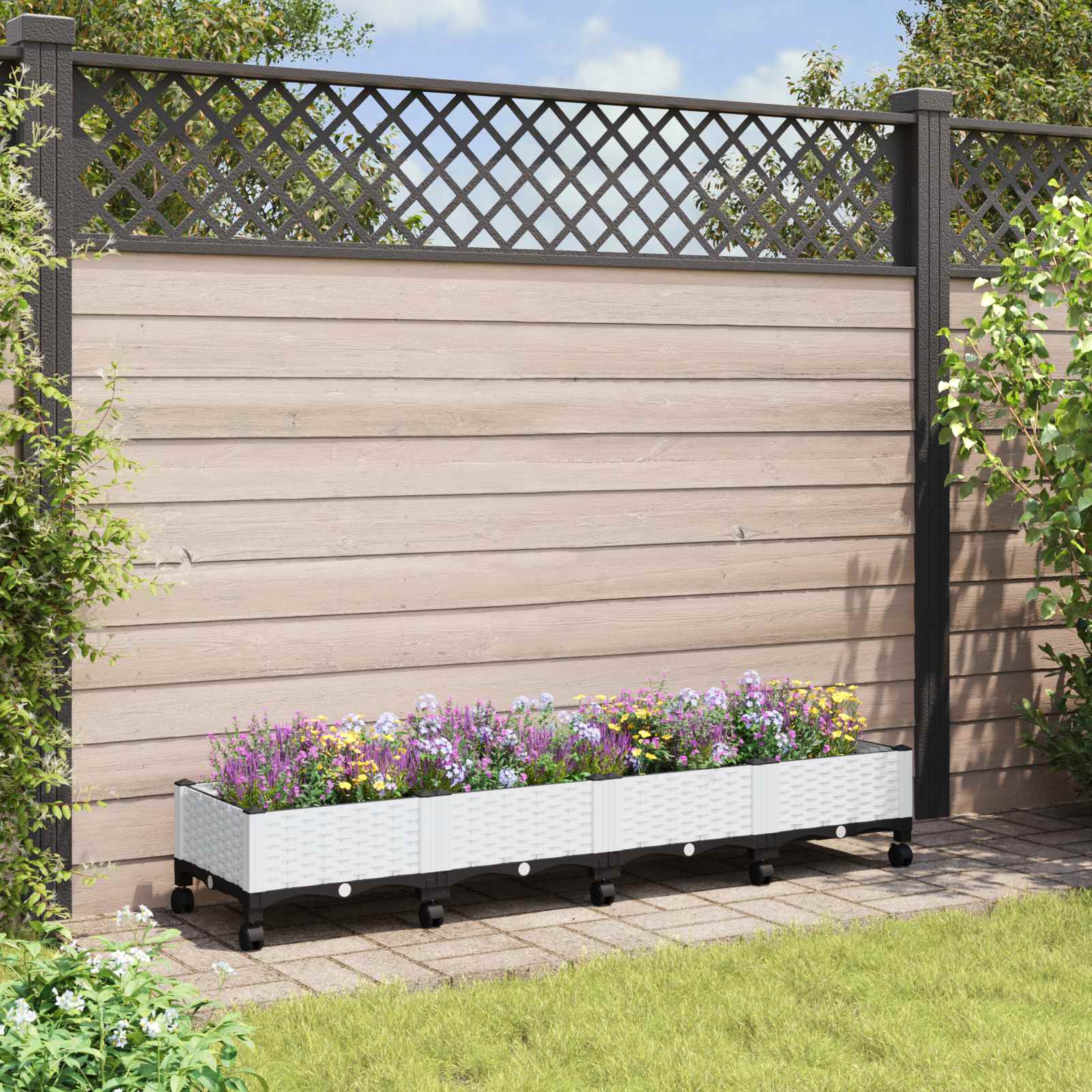 vidaXL Garden Planter with Wheels White 160 x 40 x 33 cm PP 1